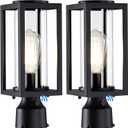 Dusk to Dawn Outdoor Post Lights 2 Packs, Lamp Post Light Fixture Modern Black Exterior Post Lantern Fixture with Tempered Glass, Anti-Rust Light Posts for Outside for Driveway Patio Garden, Dusk to Dawn Sensor-13''