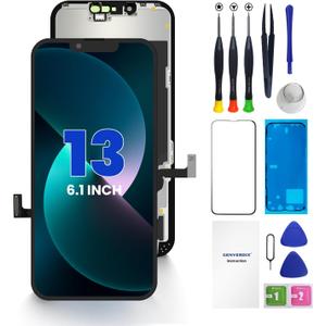 iPhone 13 Screen Replacement, 6.1 inch 3D Touch LCD Display Full HD Repair kit, Digitizer Assembly with Tools Set, Tempered Glass Screen Protector, Waterproof Frame Adhesive