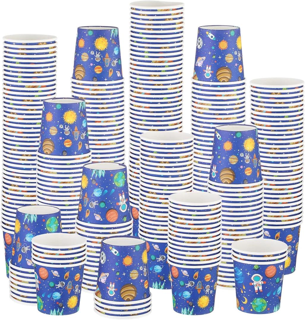 Amyhill 300 Pack 5 oz Cups for Kids Universe Paper Cups Disposable Astronaut Cups Small Bathroom Planet Cups Mini Mouthwash Cup Bulk for Christmas Universe Party Picnic
