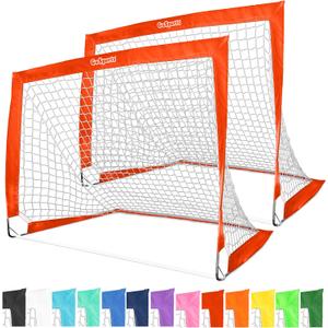 GoSports 4 x 3 ft Portable Soccer Goals for Kids - 13 Colors - Set of 2 Team Tone Pop Up Nets for Backyard (Red)
