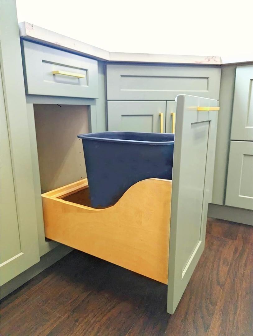 Pull Out Trash Can for Base Kitchen Cabinets, Storage Garbage Bin on wood frame with Soft Close Track Front mounting hardware include. Rear Storage, 11'' width for B15 cabinet (Not Included Trash Bin)