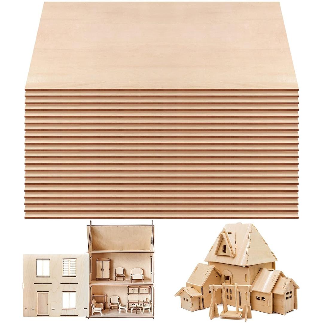 Fabbay 20 Pieces Basswood Sheets Thin Wood Sheets Craft Wood Board Unfinished Plywood for Craft DIY Wooden Plate Model Wooden House Aircraft Ship Boat School (Rectangle Style,12 x 20 x 1/8 Inches)