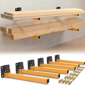 Lumber Storage Rack, Heavy Duty Wall Mount Wood Organizer Separate & Adjustable & Space-saving Wall Mount for Garage Shop, Indoor & Outdoor Use (Orange 6 PACK)