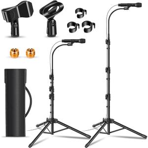 2 Pack Mic Stand Gooseneck Microphone Boom Stand for Singing Height Adjustable from 24” to 67” with 2 Mic Clips for Adults and Kids Singing Lecture Stage