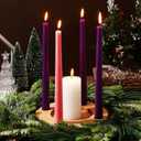 Mumufy 6 Pcs Advent Candle Holder Set Nativity Christmas Centerpiece Religious Decorations Rustic Wooden Advent Candlestick Holders with Purple Pink Taper Candles for Thanksgiving Christmas Nativity