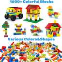 1600 PCS Building Bricks Set, Classic Bulk Building Blocks Compatible with All Major Brands, Includes 3 Baseplates, 53 Wheels Doors Windows Accessories, Creative STEM Construction Toy Gift for Kids