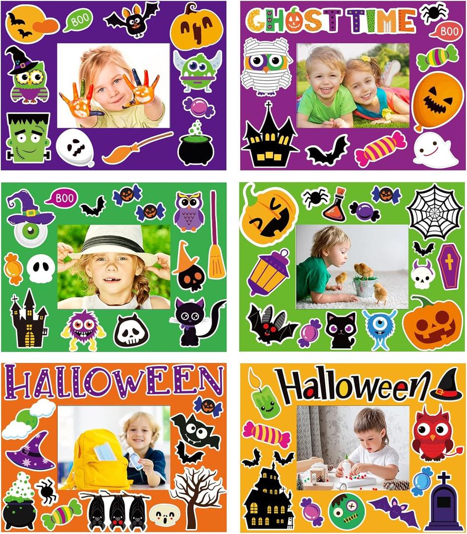 30 Packs Halloween Arts and Crafts for Kids Picture Frame Craft Kits Photo DIY Craft Set Bulk Pumpkin Maple Leave Turkey Stickers Children Classroom Kindergarten Preschool Game Activities Ages 4-12