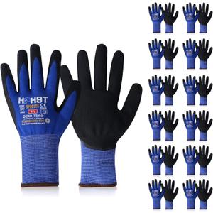 Safety Work Gloves, SF001, Comfort Stretch Fit, Power Grip, Smart Touch, Durable Foam Coated, 3Pairs & 12Pairs (Black, XXL)
