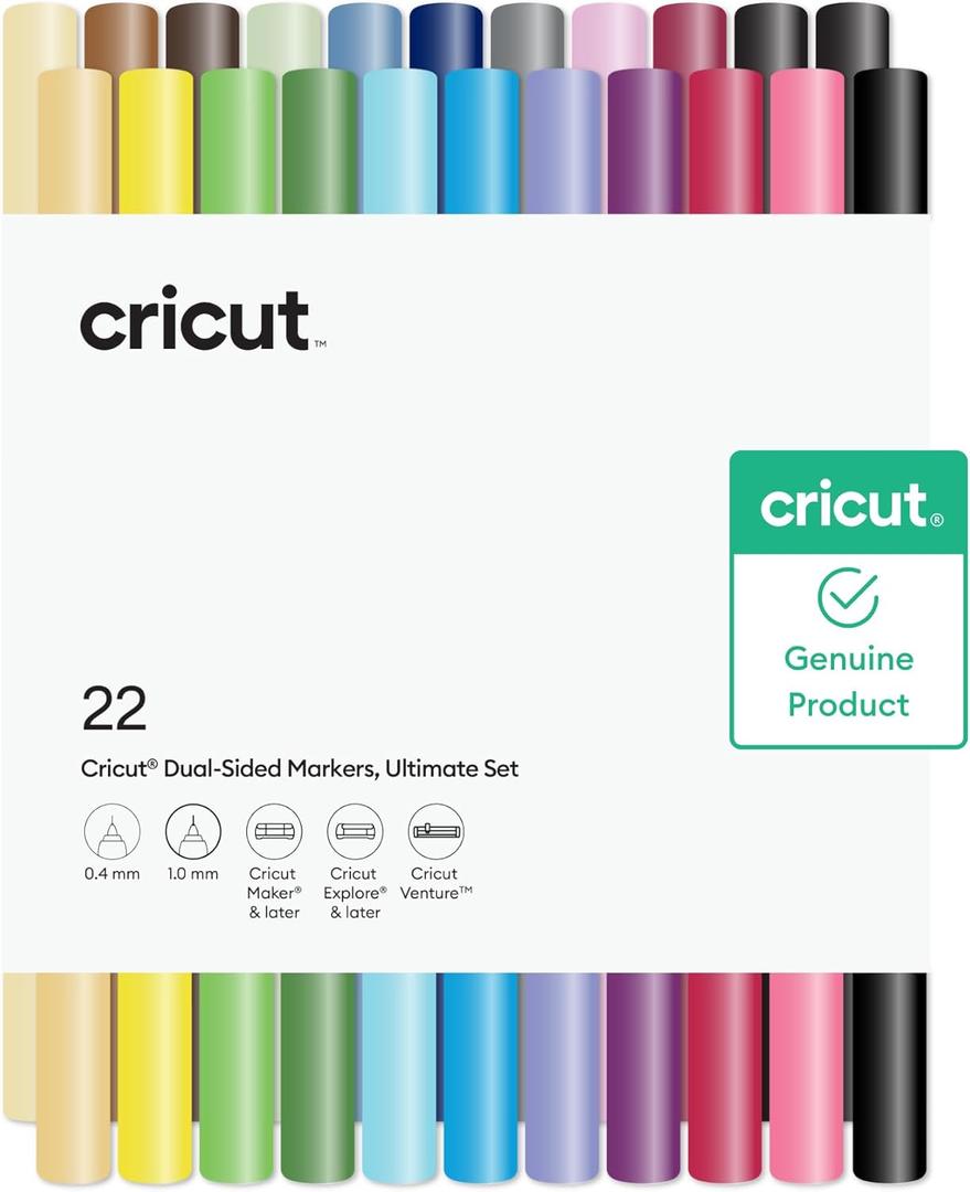 Cricut Dual-Sided Markers, Ultimate Marker Set (22 ct) - 1.0mm Marker Tip + 0.4mm Fine Point Pen Tip - For use with Maker, Explore, & Venture Machines