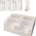 Wii Controller Charger Remote Charging Station for Wii Rechargeable Battery Pack for Nintendo Wii U Motion Plus Controller White (4 Pcs Batteries+USB Cable+Charger Station)
