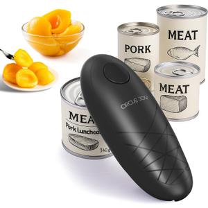CIRCLE JOY Electric Can Opener, One-Touch Automatic Can Opening with Smooth Edges, Food Safety Handheld Battery-Operated Can Opener for Kitchen and Seniors, Black