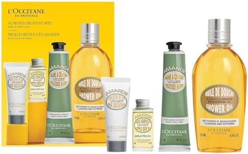 L'Occitane Almond Greatest Hits: Cleansing Shower & Supple Skin Oils, Moisturizer & Hand Cream, Purifies, Hydrates, Smooths Skin, Bath & Body Mother’s Day Gift Set