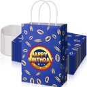 HIYZI 24 Pcs Cartoon Themed Party Favor Bags with Handles Gold Ring Paper Goodie Bags Blue Video Game Treat Bags 8.3 x 5.9 x 3.1 Inches for Birthday Party Supplies Boys Girls Gift Candy Snack Bags