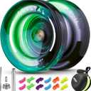 Yoyo K2 Crystal - Professional Responsive Yoyo for Kids Beginners, Dual Function Yo Yo for Adults Advanced + Extra Unresponsive Bearing + 12 Yo-yo Strings + Storage Bag + Removal Tool ( Black Green)
