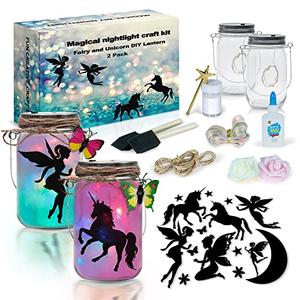 2Pepers DIY Fairy and Unicorn Nightlight Craft Kit (1 Pack), Fairy Lantern Jars Arts and Crafts for Girls, Make Your Own Unicorn Lamp Decor Craft Project, Gifts for Kids