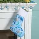 18" Large Coastal Christmas Stocking Teal Beach Xmas Stocking