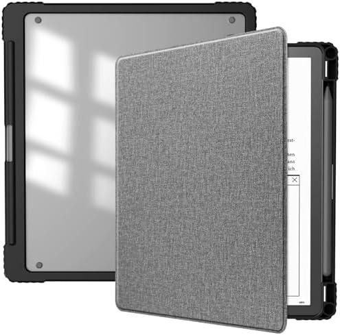 HGWALP Slimshell Clear Case for Kindle Scribe 10.2" 2022 Released, Kindle Scribe Case Cover 10.2 inch with Pen Holder and Auto Sleep/ Wake Function-Grey
