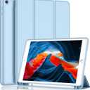 iPad 9th Generation Case 2021/iPad 8th Generation Case 2020 10.2 Inch with Pencil Holder, iPad 7th Gen 2019 Case with Soft Baby Skin Silicone Back, Auto Wake/Sleep Cover (Sky Blue)