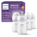 Philips Avent Natural Baby Bottles with Natural Response Nipples (Medium Flow, Flow 3), 9oz, 4-Pack, SCY903/04 (Clear)
