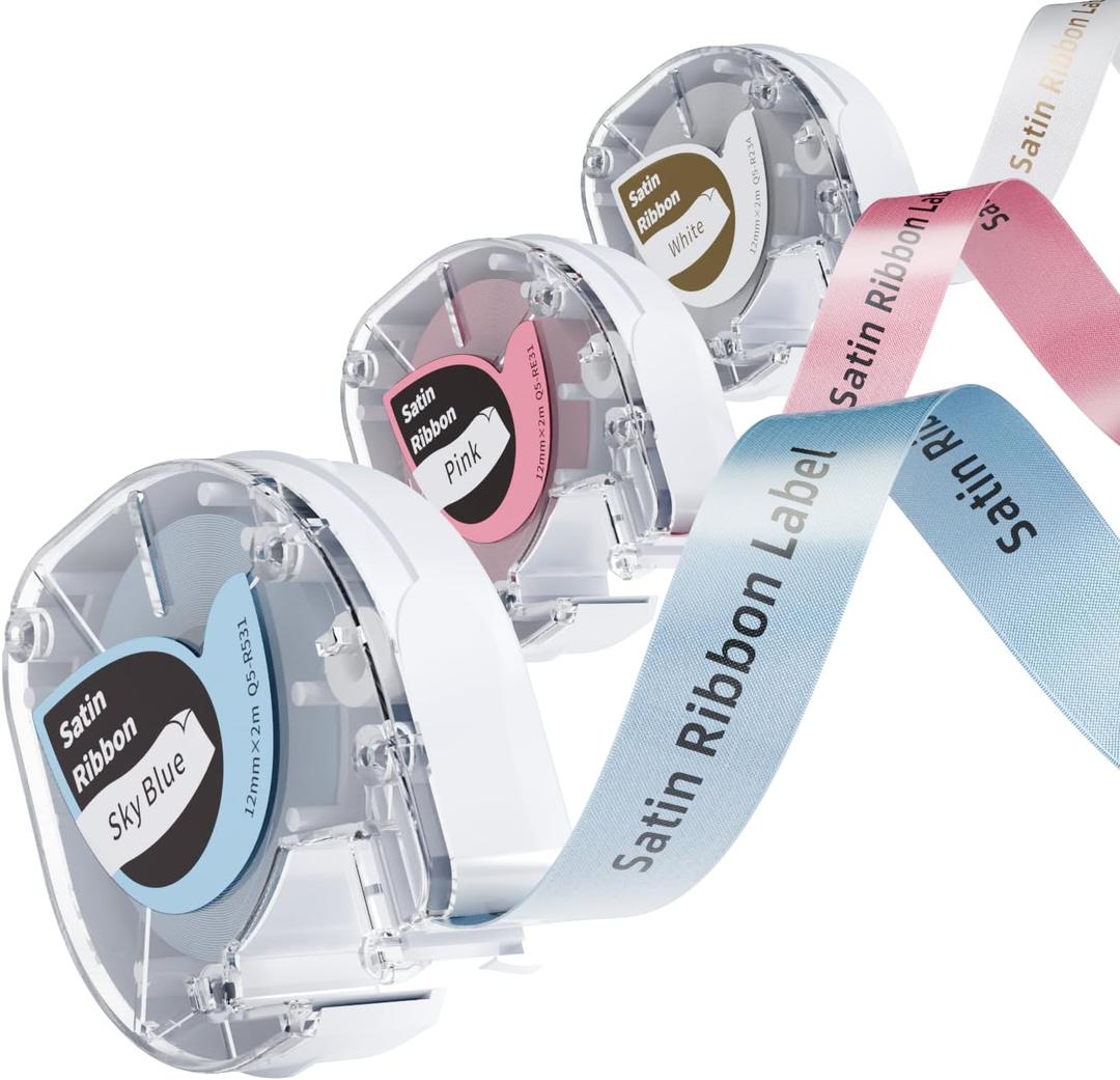 Phomemo P12 Label Maker Satin Ribbon Label Tape, P12 Label Printer Ribbon for Gift, Wedding, Craft Work, 12mm x 2m Work with Dymo LetraTag LT-100H 200B Phomemo P12 P12-Pro Phomemo LT12, 3 Pack (Gold on White)