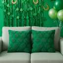 St Patricks Day Embroidery Decorative Throw Pillow Covers 18 x 18 Set of 2, Lucky Shamrock Clover Tufted Porch Outdoor Home Decor, Irish Spring Plush Faux Fur Jacquard Sofa Couch Cushion Case (Green)