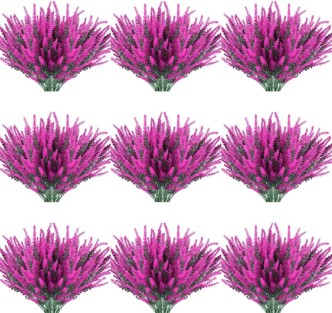 20 Bundles Artificial Lavender Flowers Outdoor UV Resistant Fake Flowers No Fade Faux Plastic Plants Garden Porch Window Box Decorating(Classic Fushia)