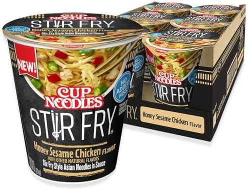 Nissin Cup Noodles Stir Fry Noodles in Sauce, Honey Sesame Chicken, 3.00 Ounce (Pack of 12), BBD: 01/24/2026