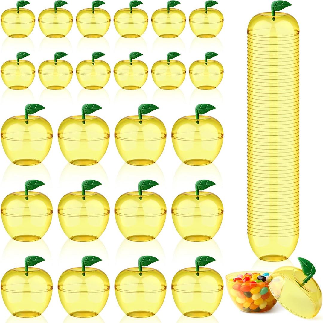 Menkxi 24 Pcs Apple Containers Plastic Apples Shaped Candy Jars Gift Filling Containers Teacher Appreciation Gift Classroom Decoration Ornaments Supplies(Yellow)