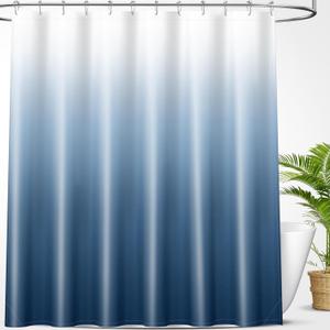 OLANLY Luxury Blue and White Ombre Shower Curtain Sets with 12 Hooks, Waterproof and Washable Decorative Shower Curtains for Bathroom, 72x72 Inches