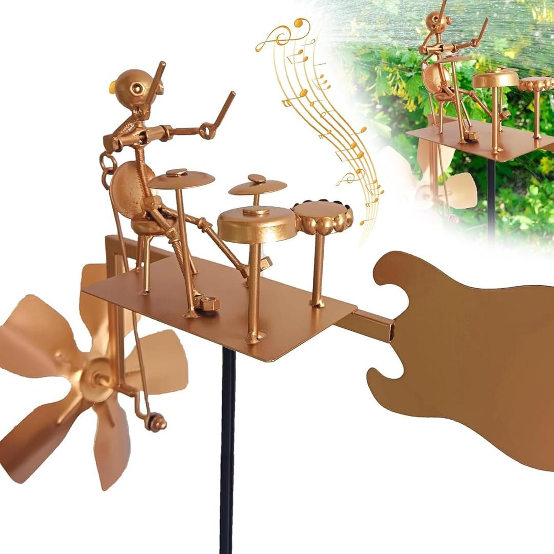 Handmade Metal Drummer Windmill, Garden Decoration Windmill Drummer, Percussionist Music Figurines and Statues Drummer for Yard Lawn Garden Patio Decor