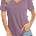 Amoretu Womens T Shirts V Neck Short Sleeve Tshirt Basic Tee Curved Hem Tops, Large