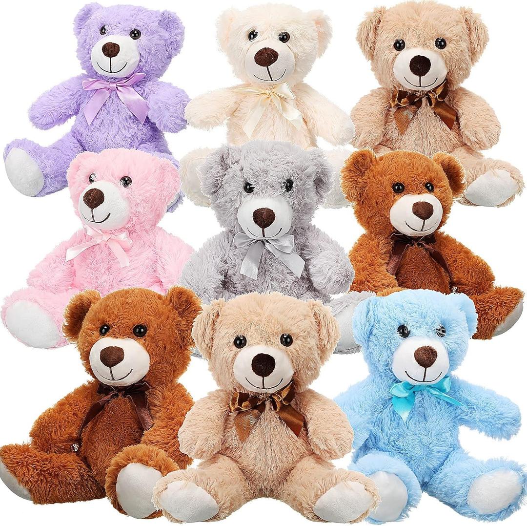 Zhanmai 9 Packs Cute Bear Stuffed Animals 14 Inch Plush Bears in 7 Colors Stuffed Animals Bulk for Valentine Gift Graduation Baby Shower Birthday Party Favor(Multicolor) (Beige, Brown, Pink, Blue, White, Light Purple, Gray)