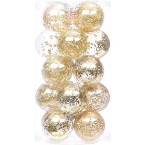 Sea Team Shatterproof Clear Plastic Christmas Ball Ornaments Decorative Xmas Balls Baubles Set with Stuffed Delicate Decorations (80mm/3.15 inch 20-Pack, Gold)