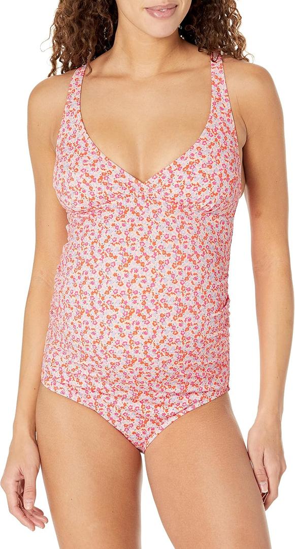 Amazon Essentials Women's Maternity Ruched V-Neck Swimsuit with Adjustable Straps, XL