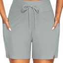 Yonique Womens Swim Shorts Bathing Suits Bottoms Swimsuit Bottoms(Available in Plus) with Pockets Light Gray M (M)