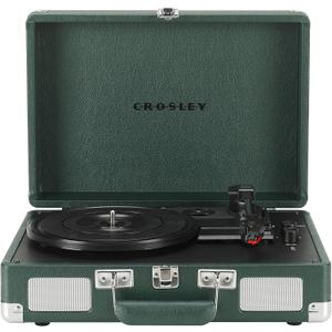 Crosley CR8005F-EM Cruiser Plus Vintage 3-Speed Bluetooth in/Out Suitcase Vinyl Record Player Turntable, Dark Emerald