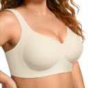 OEAK Womens Wireless Jelly Bra Plus Size Supportive Seamless Bras Full Coverage Push Up Comfortable No Underwire Tshirt Bras Beige 3XL