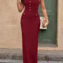 PRETTYGARDEN Women's 2025 Summer Bodycon Maxi Dresses Sleeveless Buttons Knit Spring Elegant Wedding Guest Cocktail Dress (Wine Red,Small)