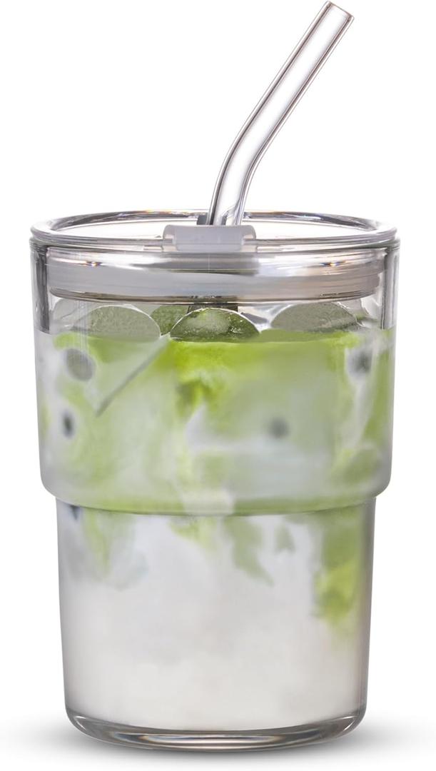 BLUEPOLAR 13oz/400ml Tumbler Water Glass, Cups with Straw and Lid Sealed Carry on for Coffee, Iced Tea, Thick Wall Insulated Glass Cup(white)