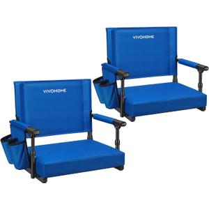 VIVOHOME Stadium Seats with Back Support and Cushion, 2 Pack Portable Bleacher Chairs with Cup Holder and Shoulder Strap