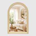 24" x 36" Arched Wall Mirror, Handwoven Bamboo Strip Frame | Warm natural bamboo texture, 2 in deep frame, decorative boho coastal style for entryway, bathroom, bedroom, and living room