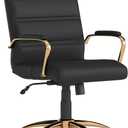 Flash Furniture Whitney Mid-Back Swivel LeatherSoft Desk Chair with Wheels, Padded Seat and Armrests, Adjustable Height Padded Office Chair, Black
