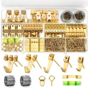 322Pcs Picture Hanging Kit, Professional Picture Hangers with Hooks, Nails, Wire, D Rings, Sawtooth Hangers ,Eye Hooks and LevelAll-in-One Wall Hanging Kit for Frames, Mirrors, Photos & Art