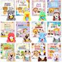 Hollowfly 60 Pcs 15 Sets Back to School Mini Stuffed Animals Bulk with Cards First Day of School Mini Animal Plush Toy Soft Plush Doll for Party Favor Classroom Exchange Prizes,