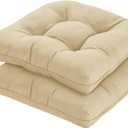 19x19 Outdoor Chair Cushions Set of 2, Wicker Patio Furniture Cushions with Tufted Buttons, Thick Outdoor Seat Cushions for Lawn Chairs, Overstuffed and Water Resistant, Khaki