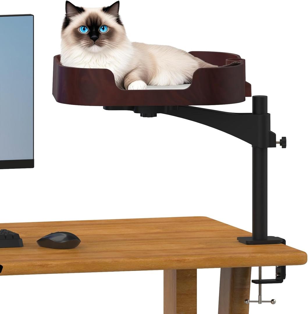 Cat Desk Bed, Adjustable Up and Down and 360 Rotatable for Elevated Pet Habitat in The Home&Office - Space-Saving, Comfortable Litter, Pet Mat and Removable Indoor Cat Mat