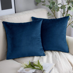 Cushion Covers 45 x 45 (Pack of 2) - Luxury Velvet Square Throw Pillow Cases - Decorative Soft Navy Cushion Cover for Sofa Bedroom with Invisible Zipper (18x18 Inches)