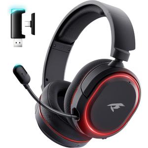 Wireless Gaming Headset 7.1 Surround Sound 2.4Ghz USB Gaming Headphones Bluetooth 5.4,100-Hr Noise Canceling Mic RGB Light, Wireless Headset for PC PS5 PS4 Mac SwitchONLY Wired Mode Suit for Xbox (Black-Red)