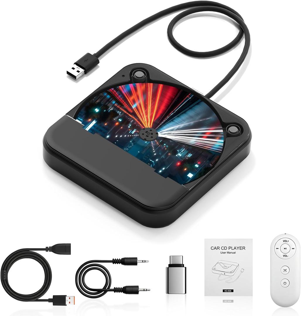 External Portable CD Player for Car, Plug and Play Car CD Player with USB Port AUX Port, Universal USB Player for Vehicle, Laptop, TV, Computer, for Android 4.4 and Above Navigation