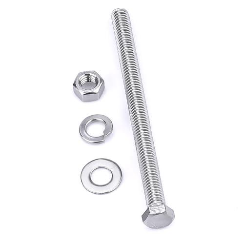 1/2-13 x 5 (5 Sets) Stainless Steel Hex Bolts Screws with Nuts Flat Washers Lock Washers, 304 SS 18-8, Hexagon Head, Fully Machine Threaded, Bright Finish